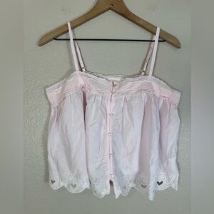 Shabby Chic 100% Cotton Pink Camisole size Small Eyelet Lace Hearts Scalloped